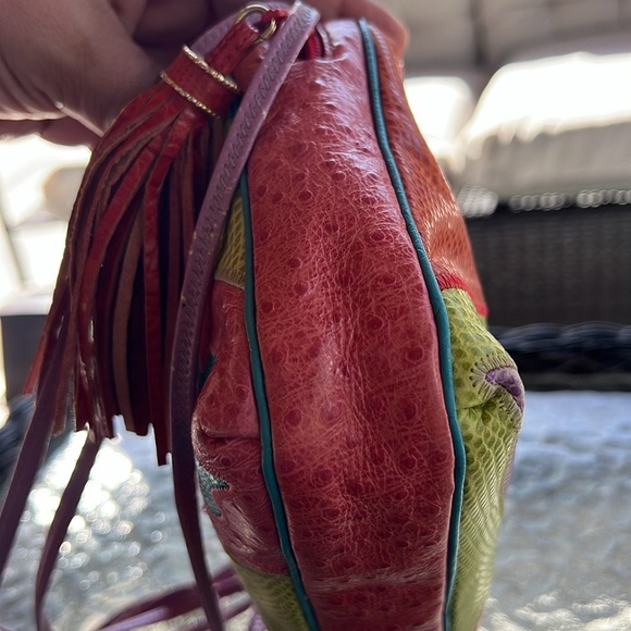 ✨ Vintage Sharif Multicolor Patchwork Leather Crossbody Bag Tassel Festival Boho - Picture 7 of 12